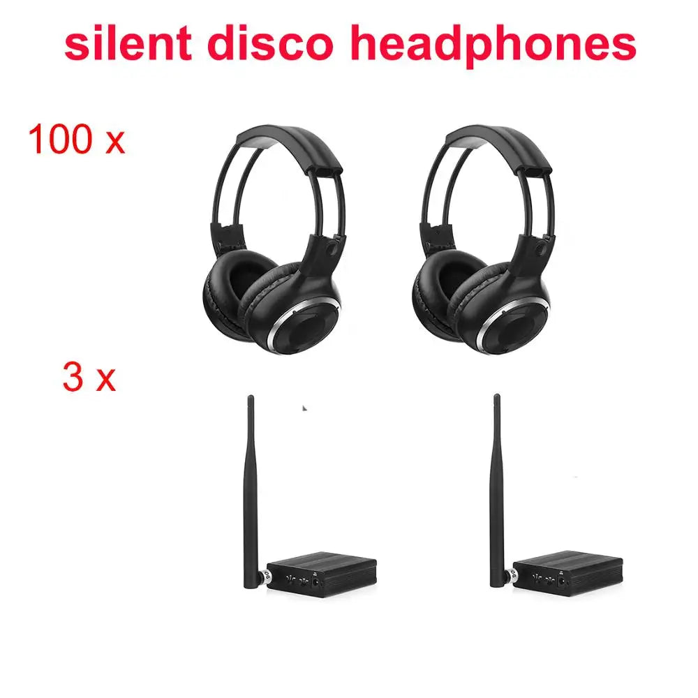 100pcs Silent Disco Foldable Wireless Headphone Package with 3 Transmitters 500m Distance for Party Meeting DJ Film